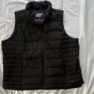 Lands' End Women’s Black Quilted Puffer Vest with Stand Collar